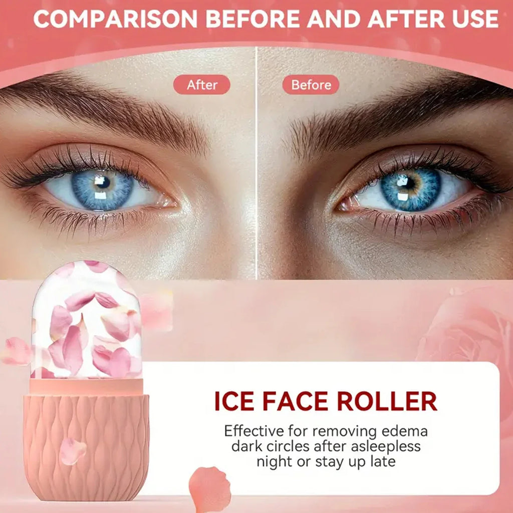 Reusable Ice Face Roller & Stainless Steel Gua Sha Tool For Skin Care Puffiness Ice Facial Roller Shrink Pores Face Lifting