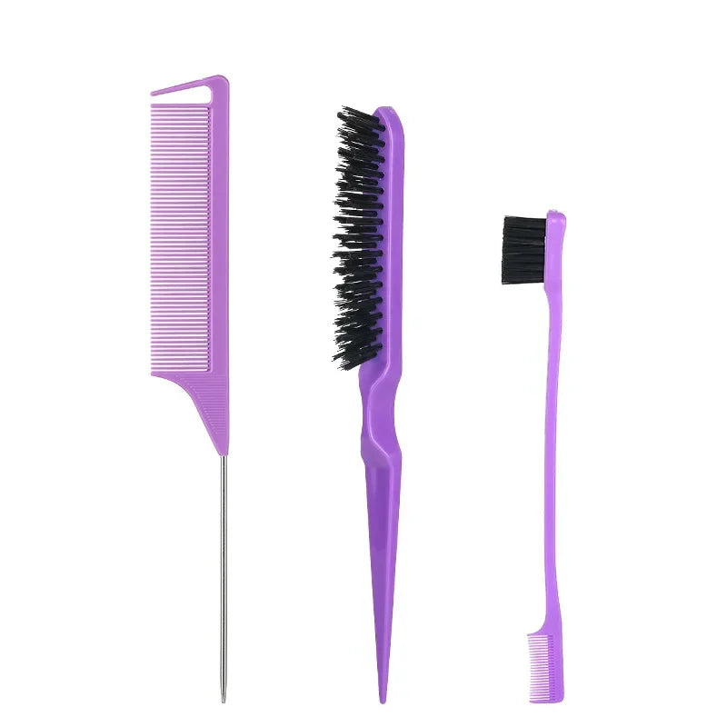 3Pcs Hair Styling Comb Set Teasing Hair Brush Rat Tail Combs Double Sided Edge Control Hair Comb Oil-Baked Brush Barber Tool