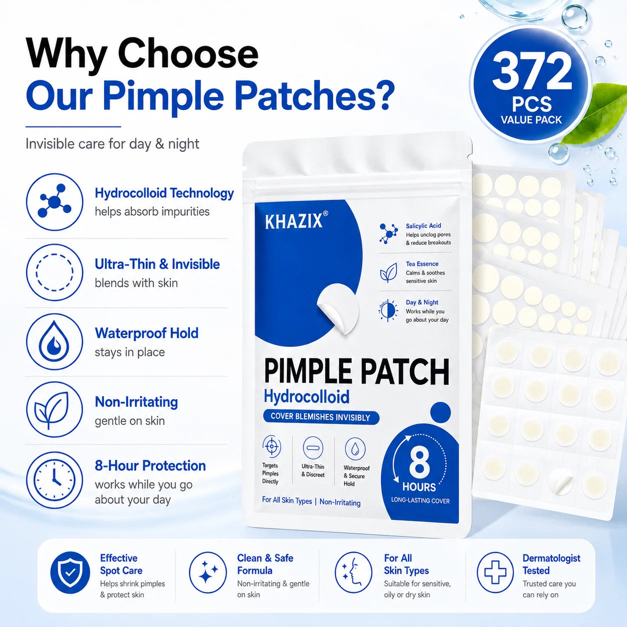 372pcs Hydrocolloid Acne Pimple Patch, Hydrocolloid Spot Stickers, Covering Zits and Defect