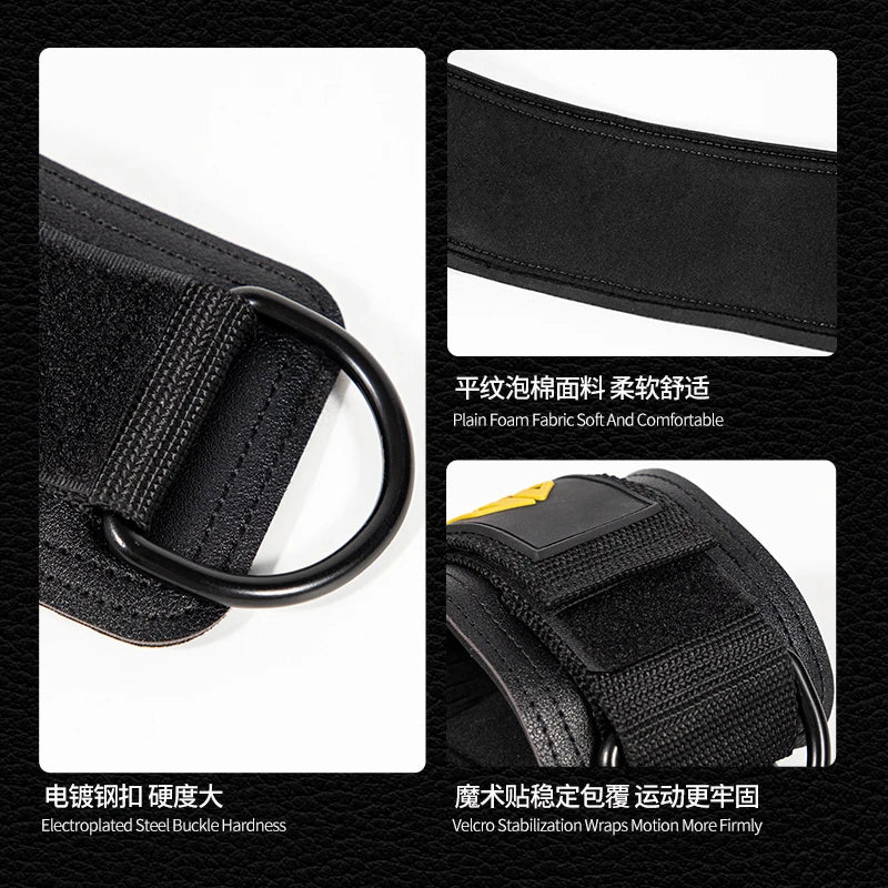 Fitness wrist strap with adjustable D-ring support cuffs, gym strength training buckle pulley, sports protection safety belt