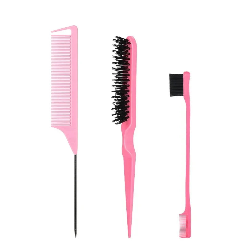 3Pcs Hair Styling Comb Set Teasing Hair Brush Rat Tail Combs Double Sided Edge Control Hair Comb Oil-Baked Brush Barber Tool