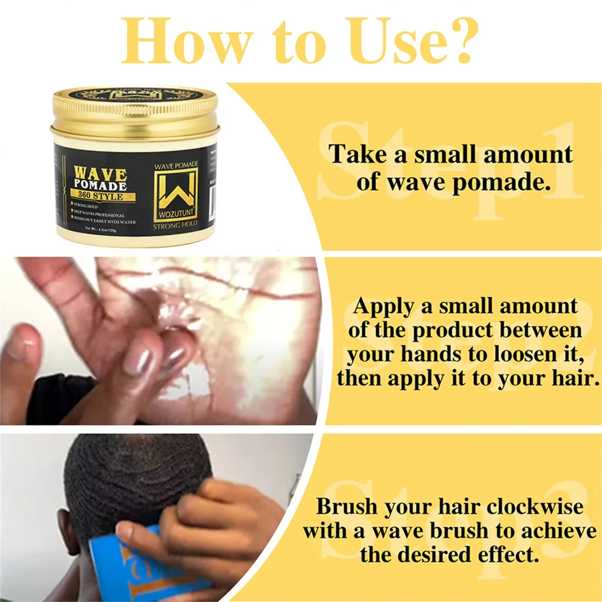 WOZUTUNT 120g Wave Control Pomade 360 Style Strong Hold Long Lasting Curly Hair Cream Wavy Hair Styling & Care Products for Men
