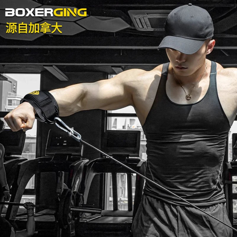 Fitness wrist strap with adjustable D-ring support cuffs, gym strength training buckle pulley, sports protection safety belt
