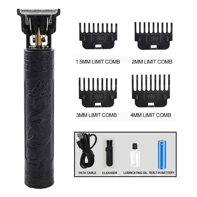 Haircut Razor for Men Rechargeable Clipper Shaver Adult Electric Vintage Clipperrazor Home USB Charging Barber Shop Black Dragon