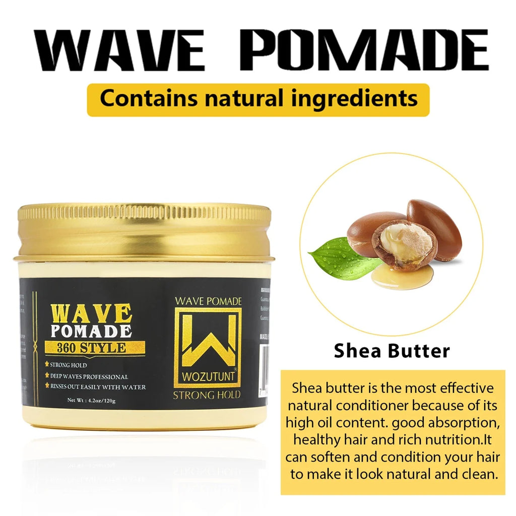 WOZUTUNT 120g Wave Control Pomade 360 Style Strong Hold Long Lasting Curly Hair Cream Wavy Hair Styling & Care Products for Men