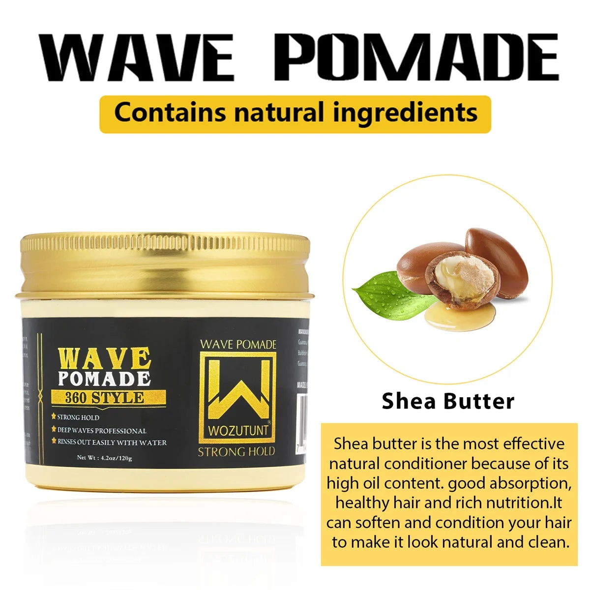 WOZUTUNT 120g Wave Control Pomade 360 Style Strong Hold Long Lasting Curly Hair Cream Wavy Hair Styling & Care Products for Men