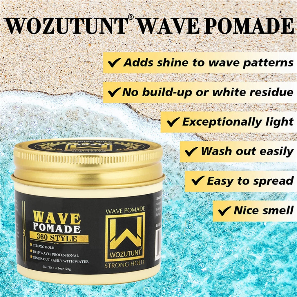WOZUTUNT 120g Wave Control Pomade 360 Style Strong Hold Long Lasting Curly Hair Cream Wavy Hair Styling & Care Products for Men