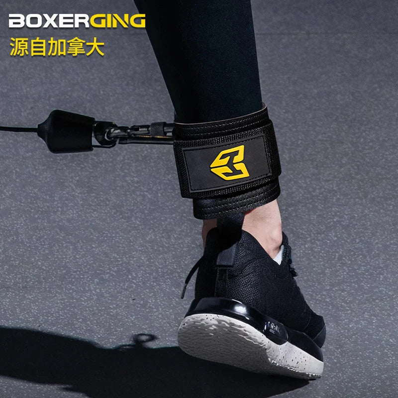 Fitness wrist strap with adjustable D-ring support cuffs, gym strength training buckle pulley, sports protection safety belt