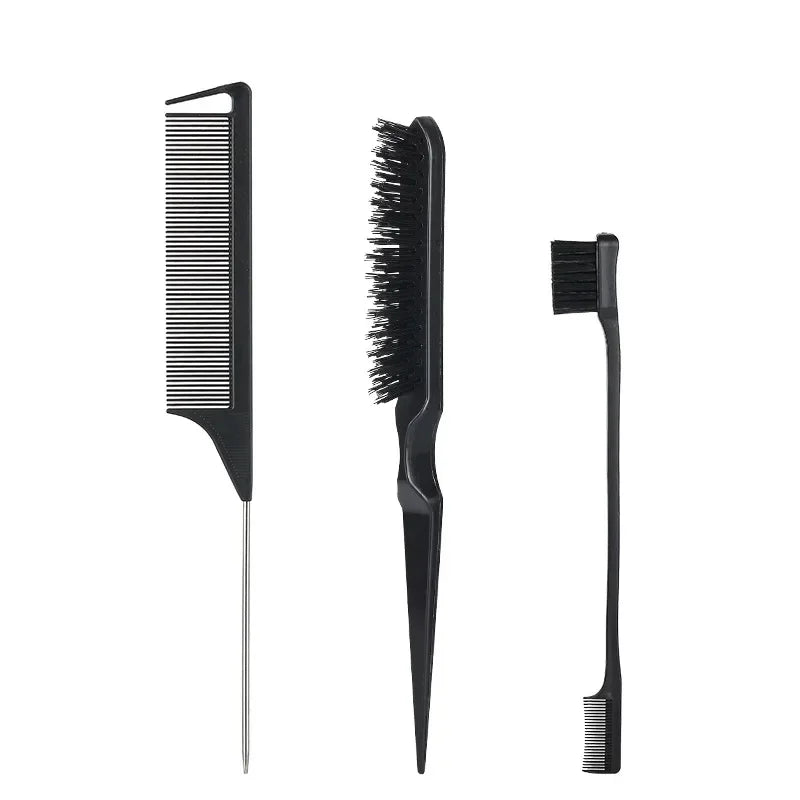 3Pcs Hair Styling Comb Set Teasing Hair Brush Rat Tail Combs Double Sided Edge Control Hair Comb Oil-Baked Brush Barber Tool