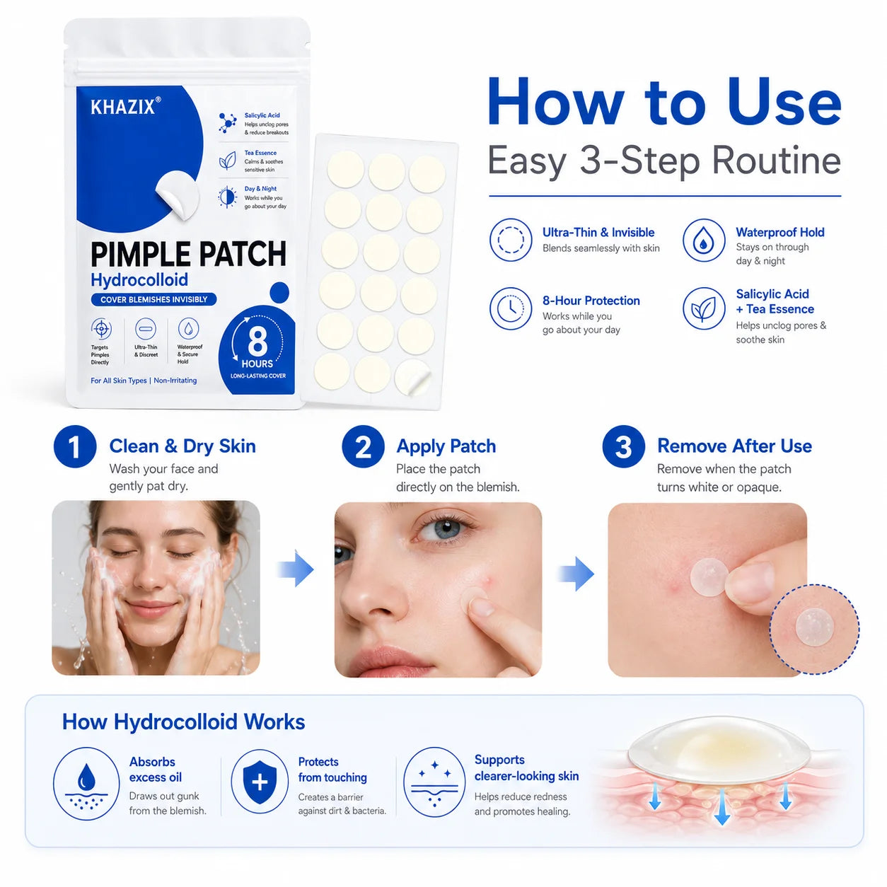372pcs Hydrocolloid Acne Pimple Patch, Hydrocolloid Spot Stickers, Covering Zits and Defect