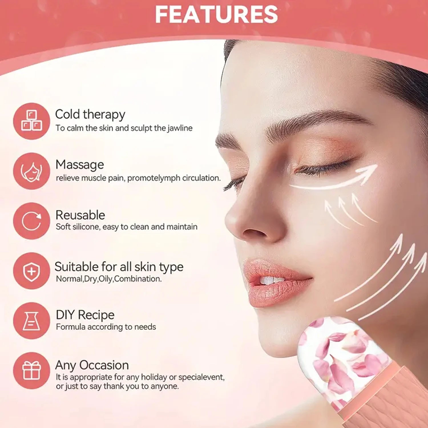 Reusable Ice Face Roller & Stainless Steel Gua Sha Tool For Skin Care Puffiness Ice Facial Roller Shrink Pores Face Lifting